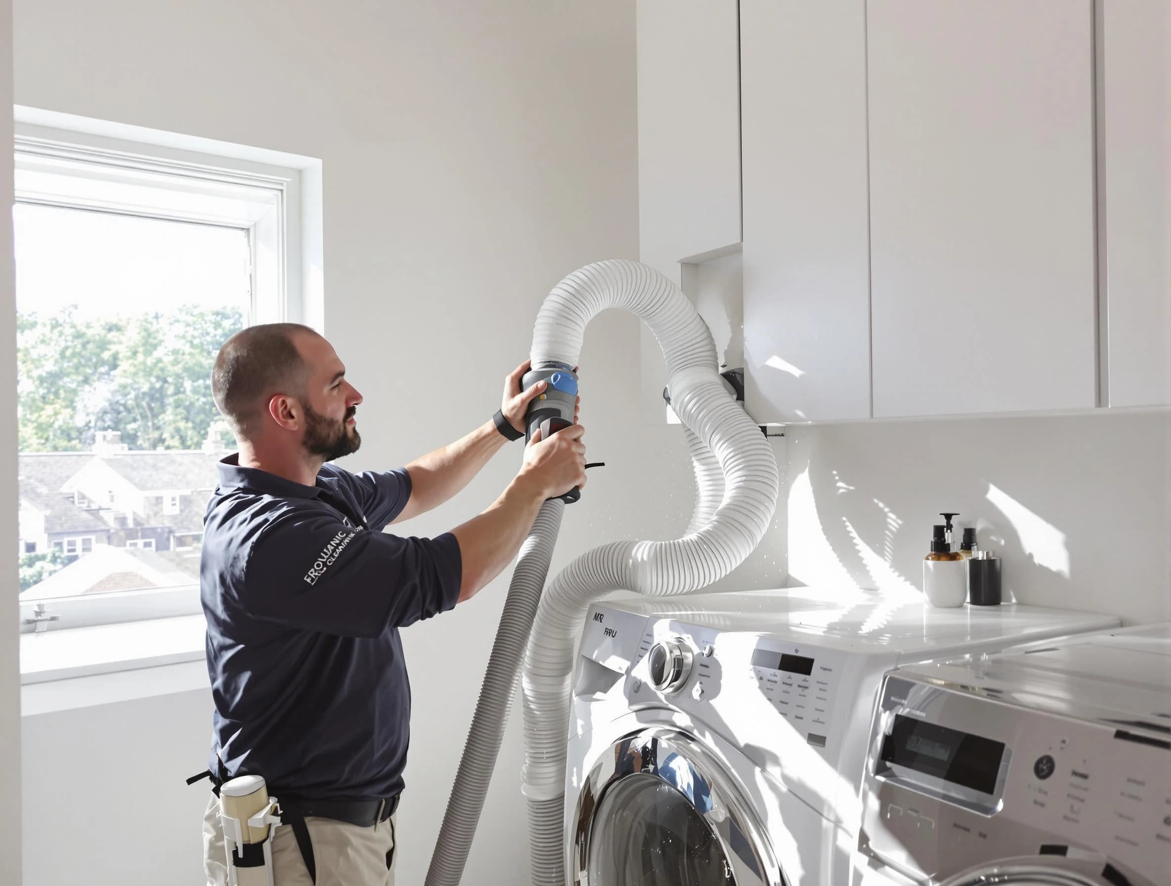 Certified Short Pump Dryer Vent Cleaning technician performing dryer vent cleaning in Short Pump