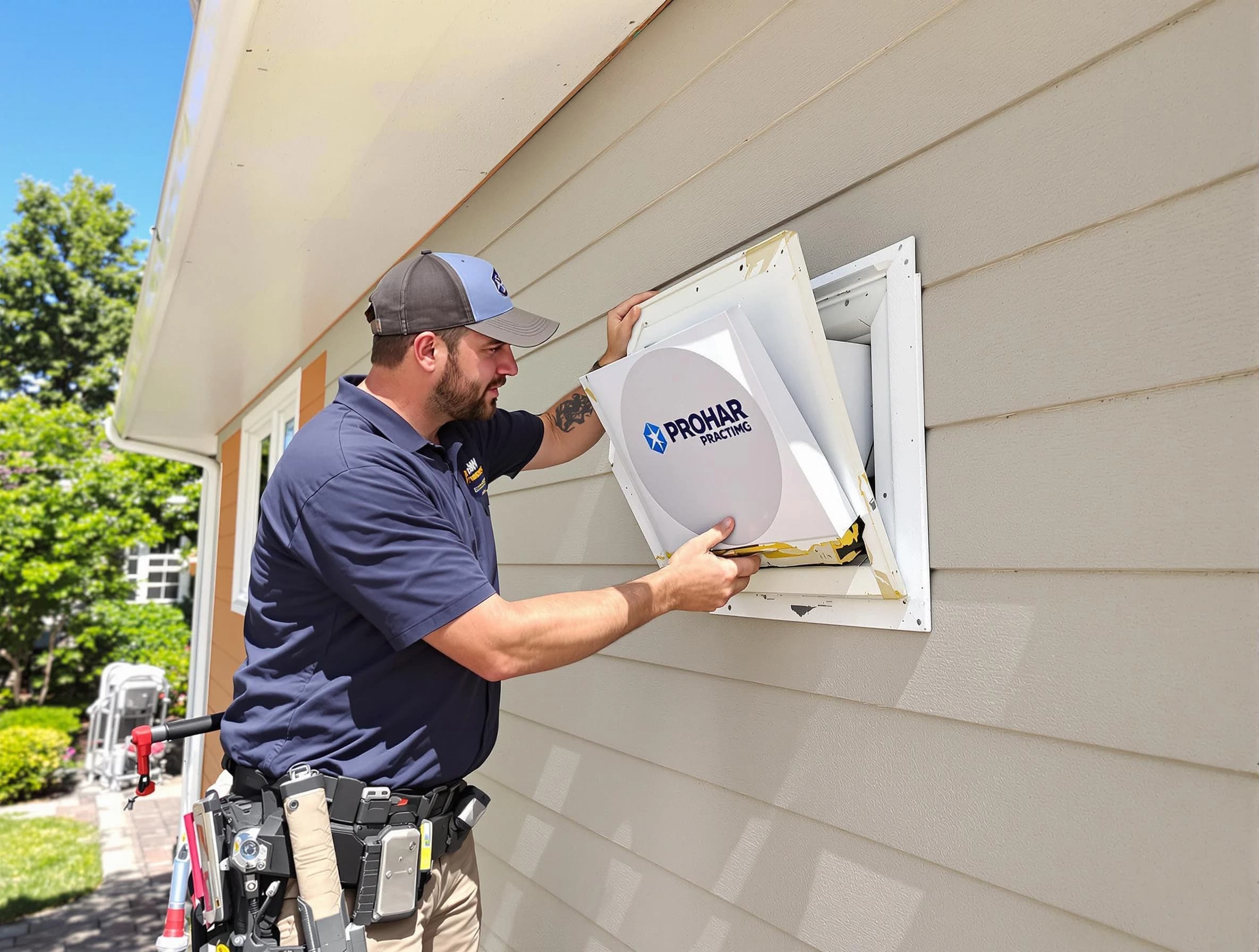 Short Pump Dryer Vent Cleaning technician installing a new protective dryer vent cover on a home in Short Pump