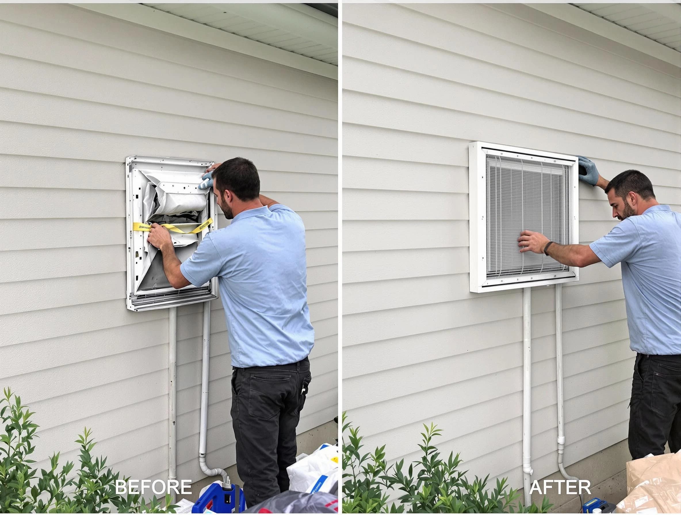 Short Pump Dryer Vent Cleaning technician installing high-quality dryer vent cover at a residential property in Short Pump