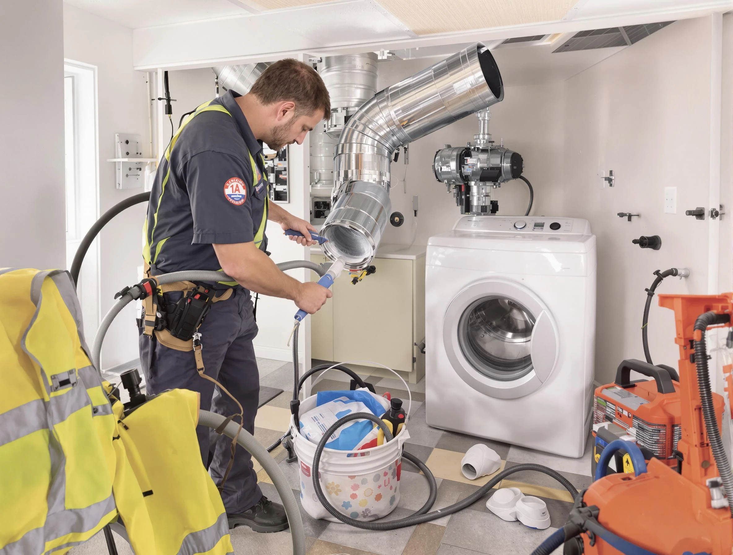 Short Pump Dryer Vent Cleaning technician using specialized equipment to clear severe dryer vent blockage in Short Pump